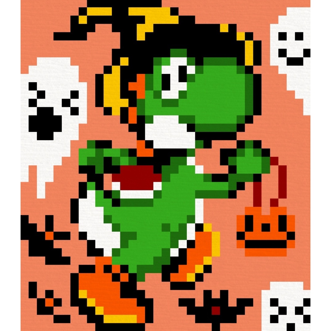 imagen de un nonogram de un yoshi con temática de halloween