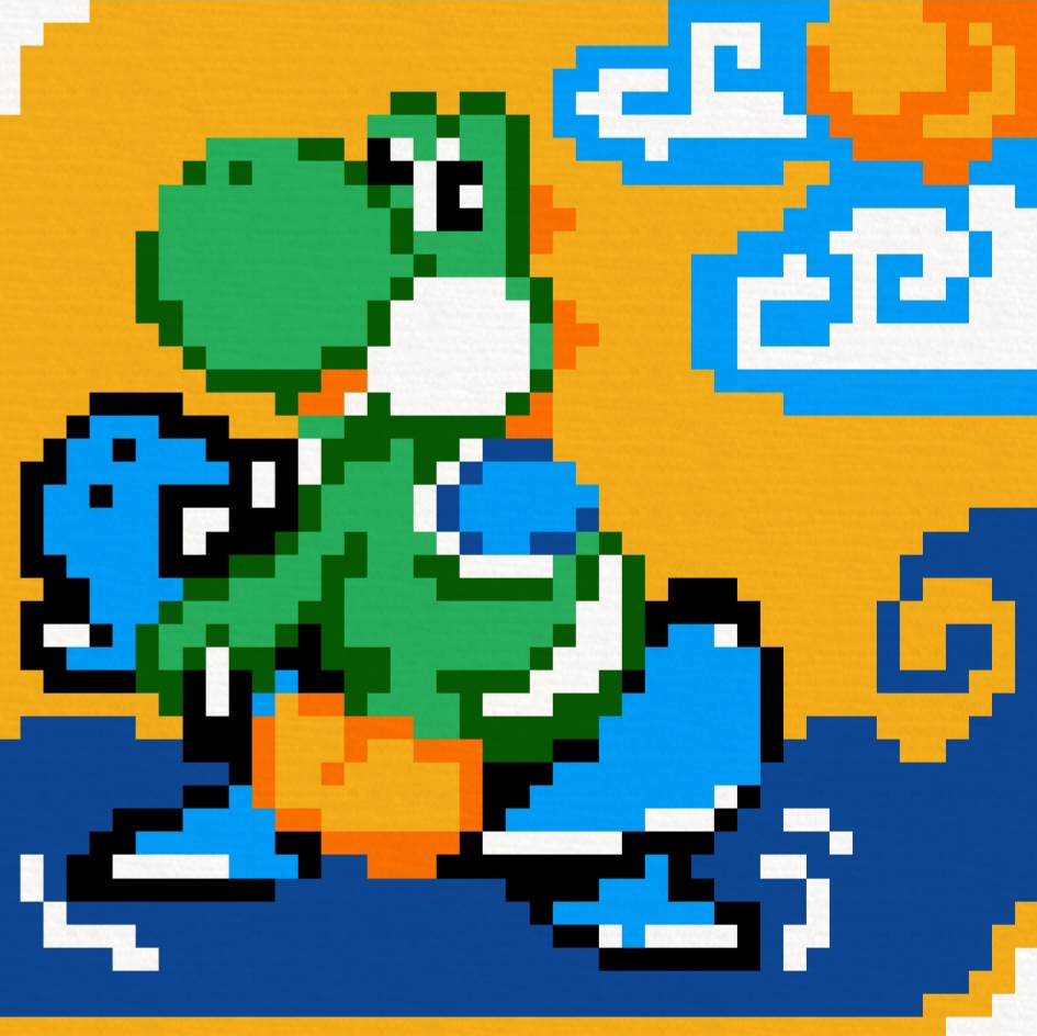 imagen de un nonogram de un yoshi en un flotador